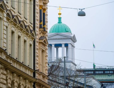 Helsinki, Finlandiya - 18 Mart 2023: Kışın kent merkezi, HDR Image