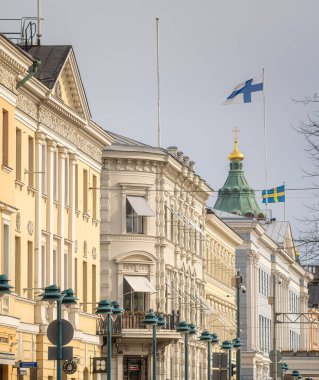 Helsinki, Finlandiya - 18 Mart 2023: Kışın kent merkezi, HDR Image