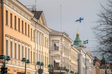 Helsinki, Finlandiya - 18 Mart 2023: Kışın kent merkezi, HDR Image
