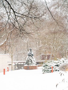 Mariehamn, Aland, Finlandiya - 25 Mart 2023: Karlı havada tarihi kent merkezi