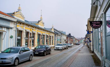Rauma, Finlandiya - Şubat 12023: Kışın tarihi merkez, HDR Image