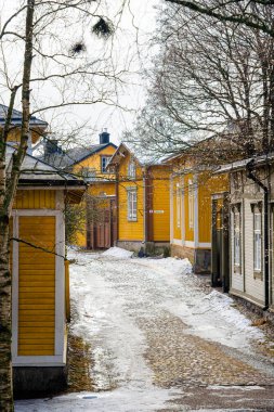 Rauma, Finlandiya - Şubat 12023: Kışın tarihi merkez, HDR Image