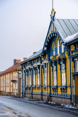 Rauma, Finlandiya - Şubat 12023: Kışın tarihi merkez, HDR Image