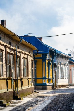 Rauma, Finlandiya - Şubat 12023: Kışın tarihi merkez, HDR Image