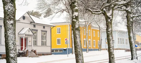 Mariehamn Aland Finlandiya Mart 2023 Karlı Havada Tarihi Kent Merkezi — Stok fotoğraf