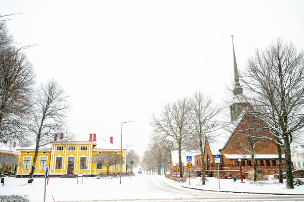 Маріямн Аланд Фінляндія Березня 2023 Історичний Центр Міста Сніжну Погоду — стокове фото