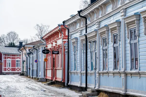 Rauma, Finlandiya - Şubat 12023: Kışın tarihi merkez, HDR Image