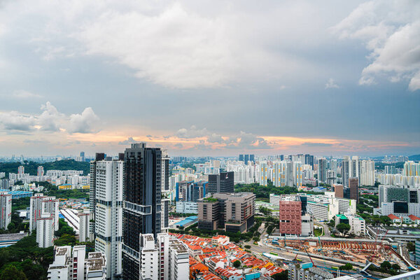 Singapore - July 1 2023 : City skyline in cloudy weather, HDR Image