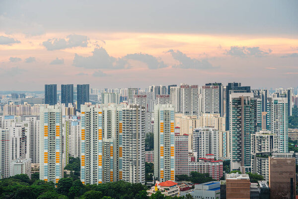 Singapore - July 1 2023 : City skyline in cloudy weather, HDR Image