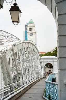 Singapur - Temmuz 12023: Singapur Nehri ve Limanı çevresindeki simgeler, HDR Görüntü