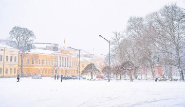 Turku, Finlandiya - 27 Mart 2023: Kışın şehir manzarası, HDR Görüntü