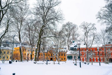Turku, Finlandiya - 27 Mart 2023: Kışın şehir manzarası, HDR Görüntü