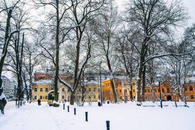 Turku, Finlandiya - 27 Mart 2023: Kışın şehir manzarası, HDR Görüntü