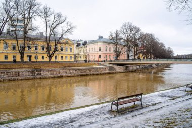 Turku, Finlandiya - Mart 12023: Kışın tarihi kent simgeleri, HDR Görüntü