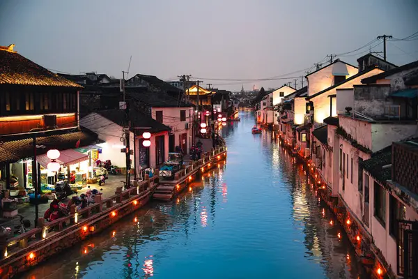 Suzhou Kina Desember 2023 Vakker Utsikt Sentrum Natten – stockfoto