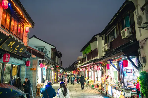Suzhou China Dezembro 2023 Vista Panorâmica Centro Cidade Noite — Fotografia de Stock