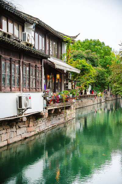 Suzhou, China - December 1 2023 : Historical city center in cloudy weather, HDR Image