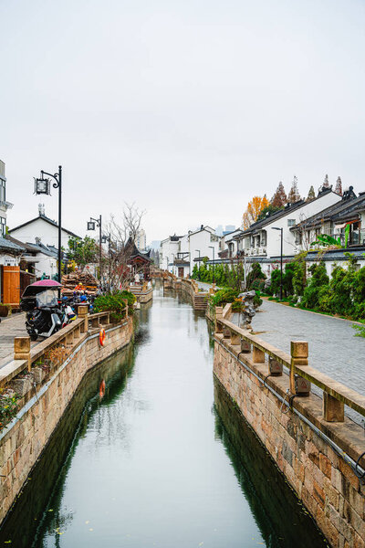 Suzhou, China - December 1 2023 : Historical city center in cloudy weather, HDR Image