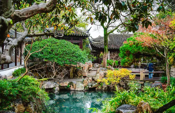 Suzhou China Diciembre 2023 Jardín Retiro Pareja Clima Nublado Hdr —  Fotos de Stock