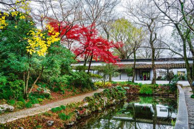 Suzhou, Çin - Aralık 12023: Bulutlu havada mütevazı Yöneticinin Bahçesi, HDR Görüntü