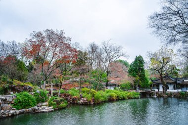 Suzhou, Çin - Aralık 12023: Bulutlu havada mütevazı Yöneticinin Bahçesi, HDR Görüntü