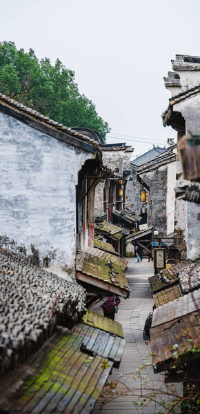 Zhouzhuang, China - December 1 2023 : Historical village in cloudy weather, HDR Image
