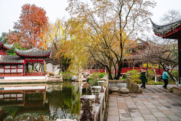 Tongli, China - December 1 2023: Historical city center in cloudy weather, HDR Image