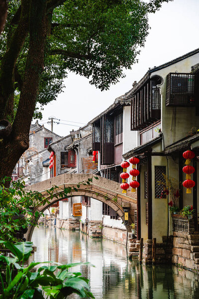 Zhouzhuang, China - December 1 2023: Historical village in cloudy weather, HDR Image