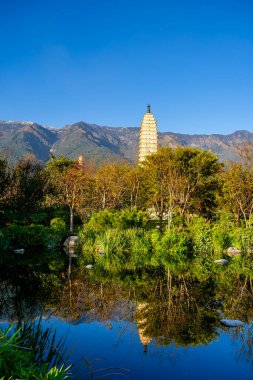 Dali, Çin - 1 Aralık 2023: Dali, HDR Image 'daki Üç Pagodas Tapınağı