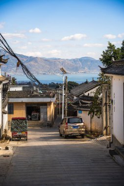 Dali, Çin - Aralık 12023: Güneşli havada Eski Şehir, HDR Görüntü