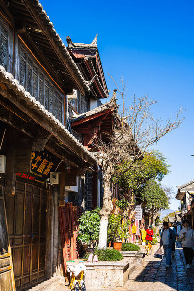 Lijiang, China - December 10 2023 : Historical city Center in Sunny Weather, HDR Image