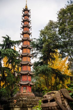 Chengdu, Çin - 5 Aralık 2023: Wenshu Tapınağı güneşli hava, HDR Görüntü