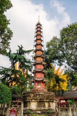 Chengdu, Çin - 5 Aralık 2023: Wenshu Tapınağı güneşli hava, HDR Görüntü