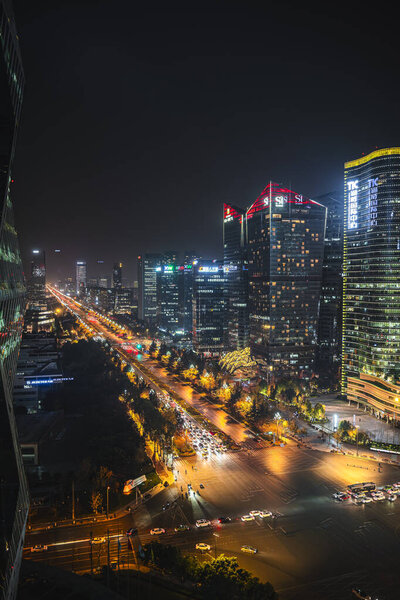 Chengdu, China - December 2, 2023: Beautiful view of Chengdu City Landmarks at Night time