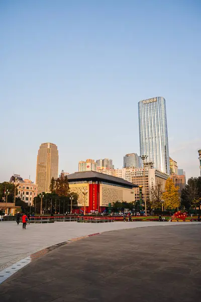 Chengdu China December 2023 Tianfu Main Square Sunset — Stock Photo, Image