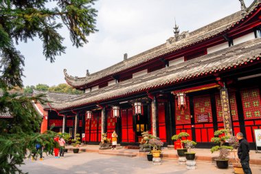 Chengdu, Çin - 5 Aralık 2023: Wenshu Tapınağı güneşli hava, HDR Görüntü