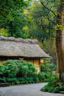 Chengdu, Çin - 2 Aralık 2023: Du Fu Thatched Cottage Park, HDR Image