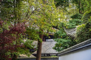 Chengdu, Çin - 2 Aralık 2023: Du Fu Thatched Cottage Park, HDR Image