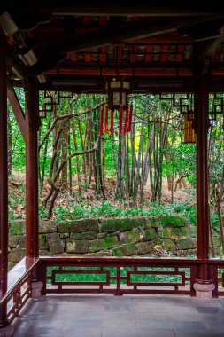 Chengdu, Çin - 2 Aralık 2023: Du Fu Thatched Cottage Park, HDR Image