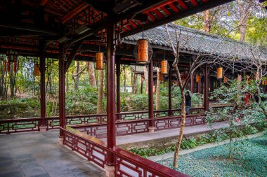 Chengdu, Çin - 2 Aralık 2023: Du Fu Thatched Cottage Park, HDR Image