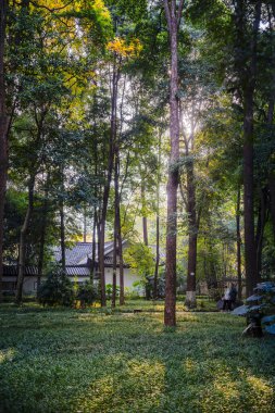 Chengdu, Çin - 2 Aralık 2023: Du Fu Thatched Cottage Park, HDR Image