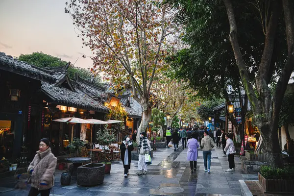 Chengdu China Dezember 2023 Kuanzhai Alley Der Dämmerung Hdr Bild — Stockfoto