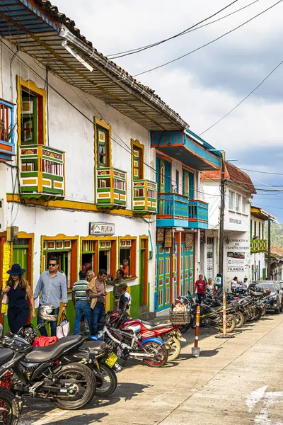 stock image Filandia, Quindio, Colombia - February 3, 2024 : Picturesque town in cloudy weather, HDR image