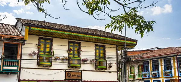 stock image Filandia, Quindio, Colombia - February 3, 2024 : Picturesque town in cloudy weather, HDR image