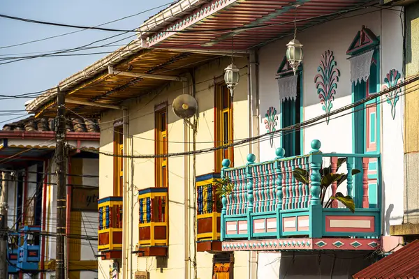 stock image Filandia, Quindio, Colombia - February 3, 2024 : Picturesque town in cloudy weather, HDR image