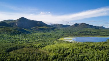 Kanada Quebec 'teki Grands-Jardins Ulusal Parkı' nın insansız hava aracı görüntüsü.