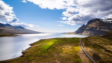 Aerial drone view of Eastf jords in Iceland clipart