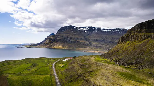 stock image Aerial drone view of Eastf jords in Iceland