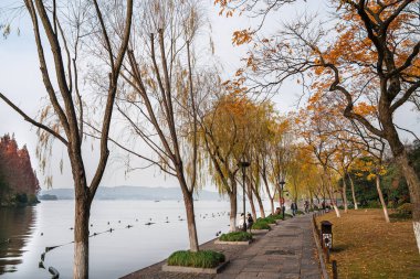 Çin 'in Sonbaharda Hangzhou Simgelerinin Manzarası