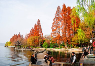 Çin 'in Sonbaharda Hangzhou Simgelerinin Manzarası